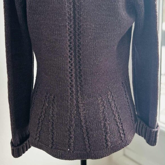 Bianco & Blu Smoky Plum Heather Lacy Knit Wool Cardigan with Satin Tie – EU M - Picture 9 of 11